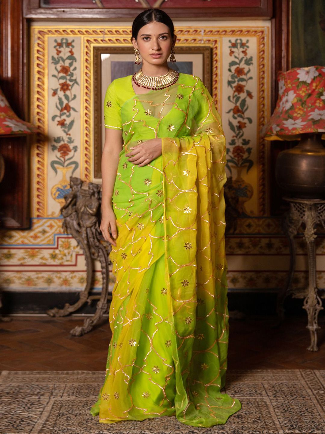 Floral Embroidered Gotta Patti Saree