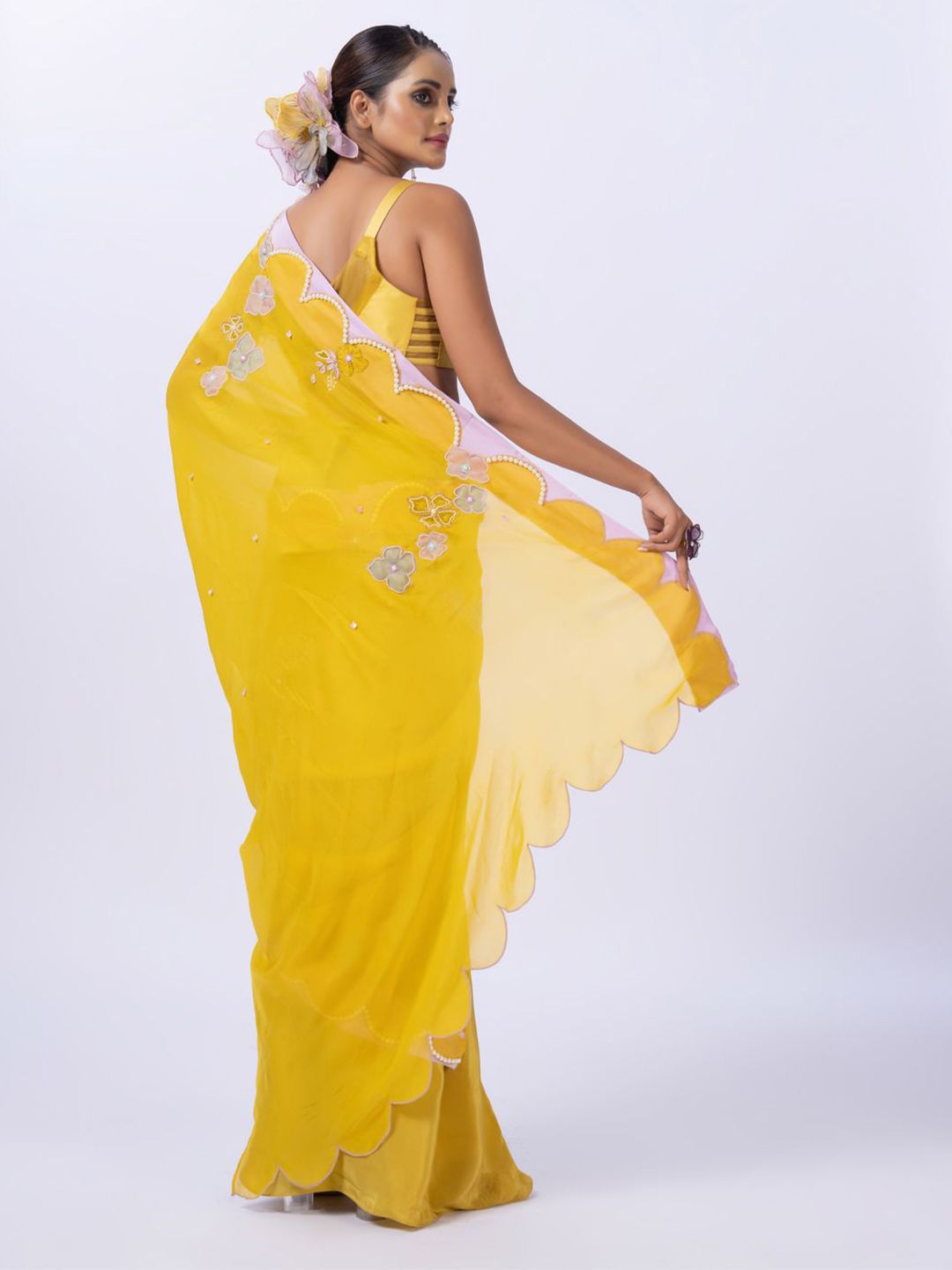 MERGE DESIGN Embellished Embroidered Beads and Stones Pure Chiffon Saree - Image 2