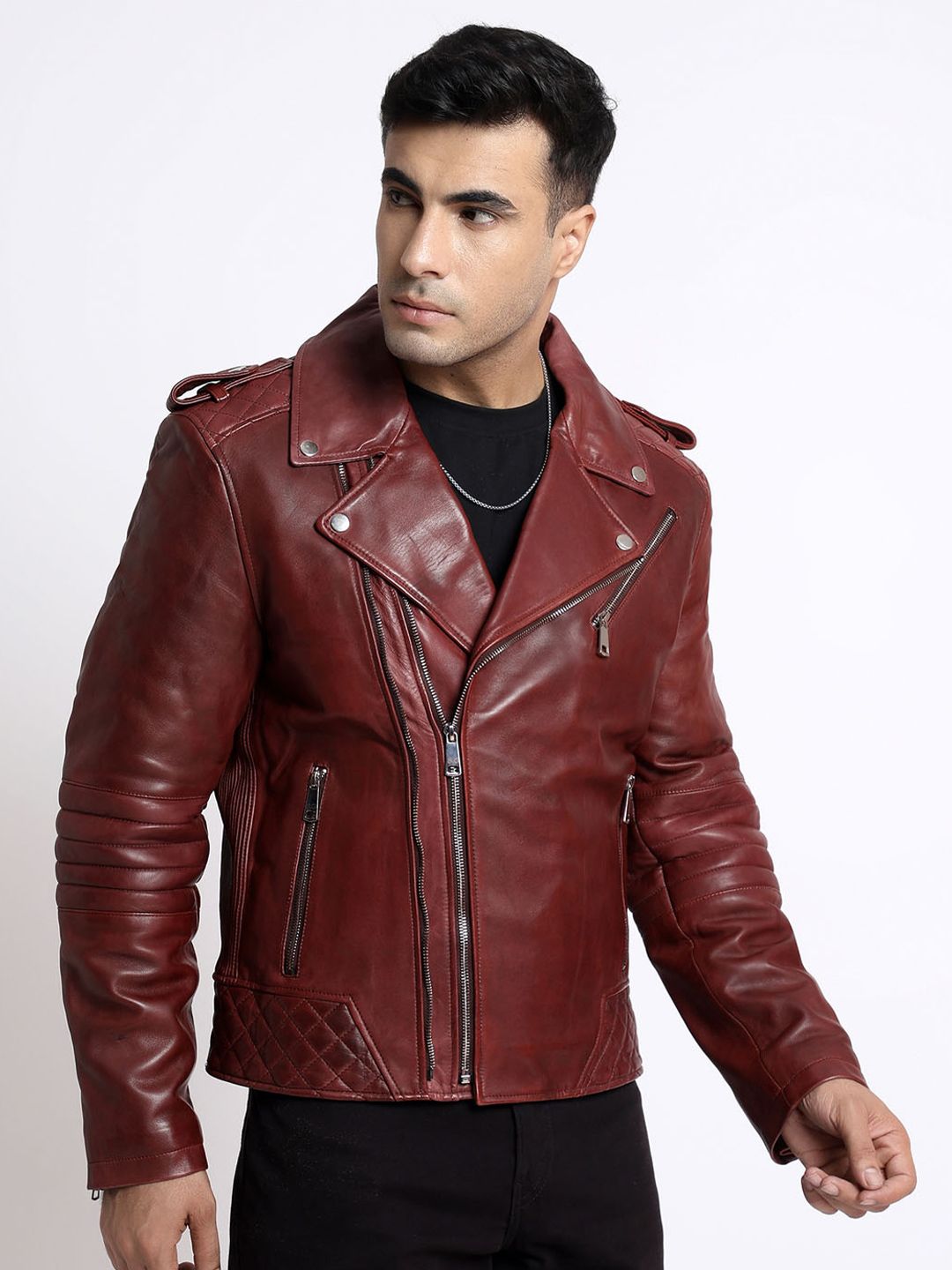 Saint G Lapel Collar Water Resistant Leather Biker Jacket