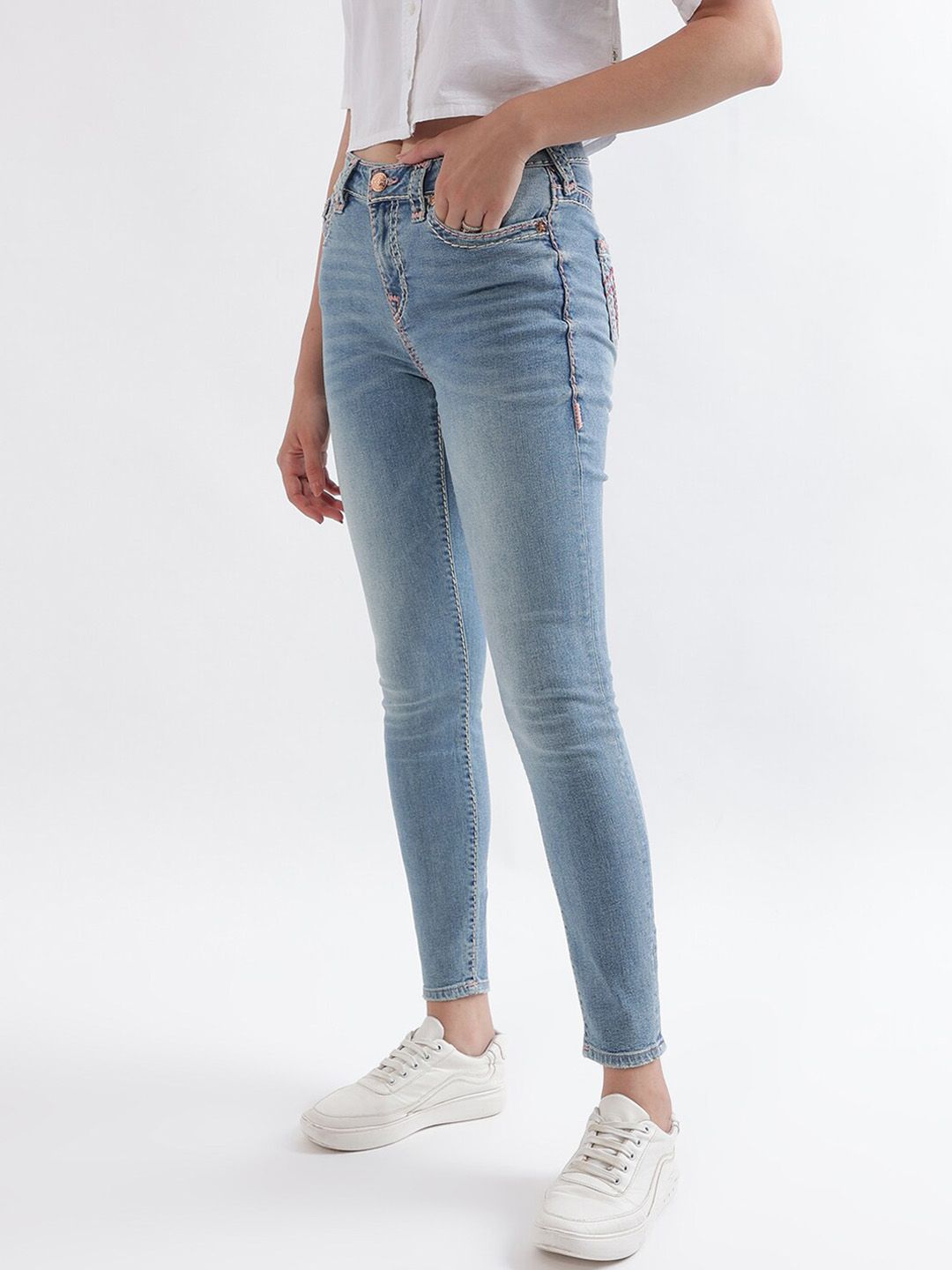 True Religion Women Super T Jennie Skinny Fit Blue Mid Rise Jeans - Image 2