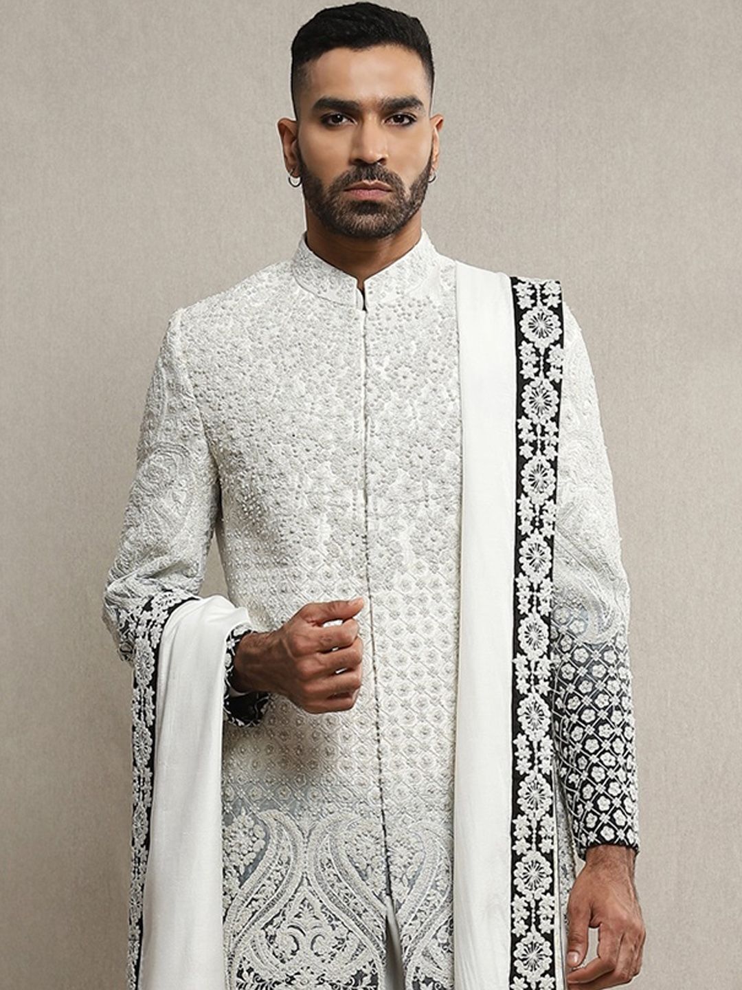 Embroidered Aari Dabka Work Sherwani Set - Image 2