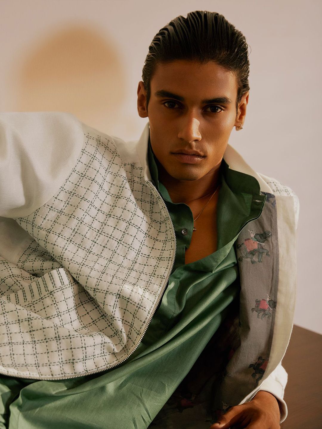 Heritage Men Checked Lightweight Longline Bomber Jacket - Image 2