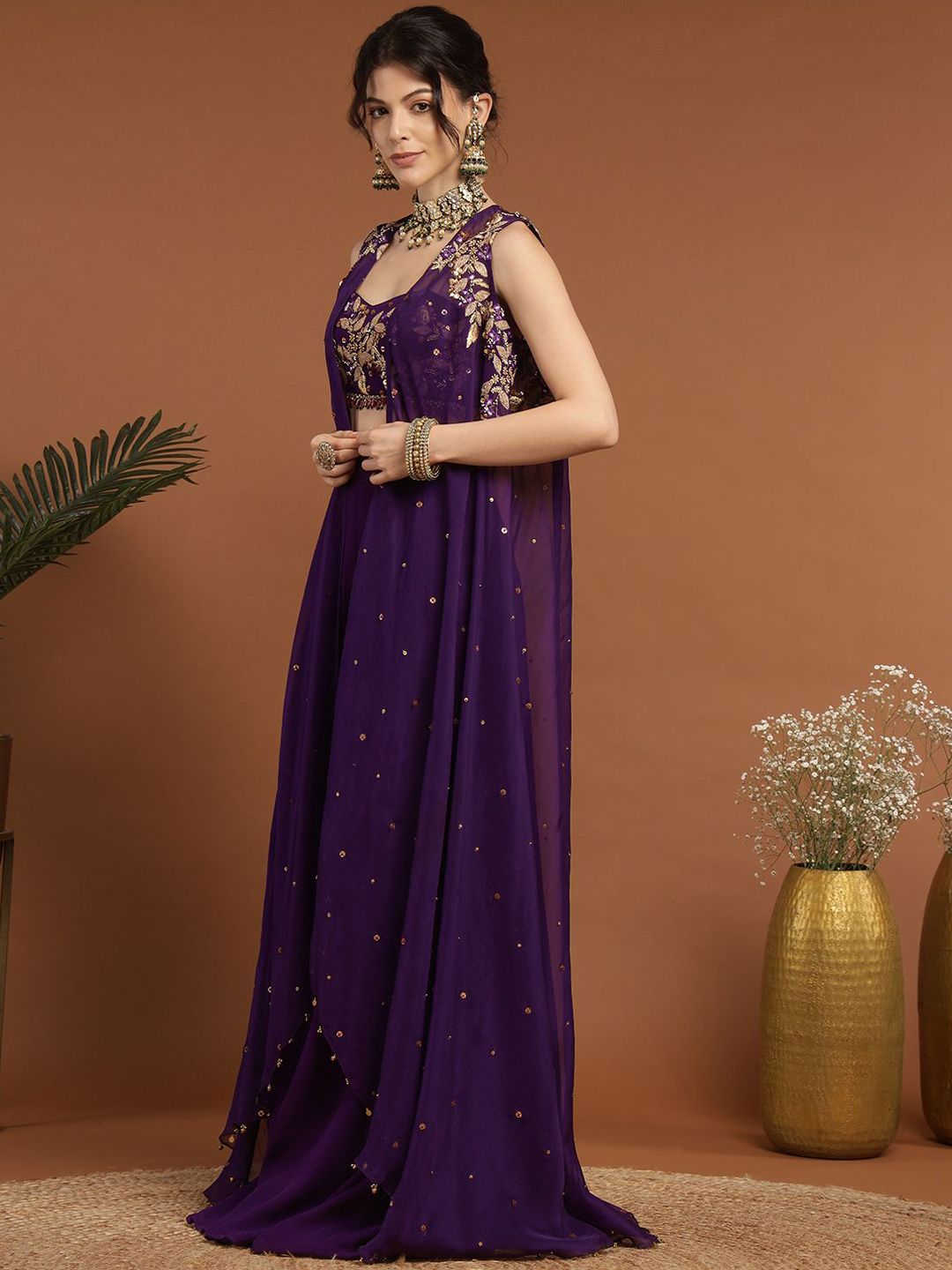 Embroidered Square Neck Bustier & Sharara, Cape Co-Ords - Image 3