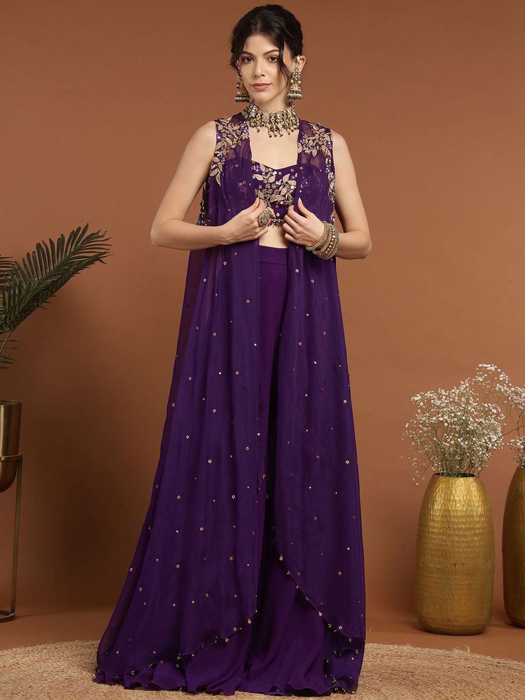 Embroidered Square Neck Bustier & Sharara, Cape Co-Ords