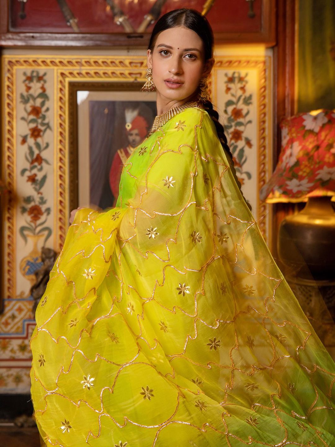 Floral Embroidered Gotta Patti Saree - Image 3