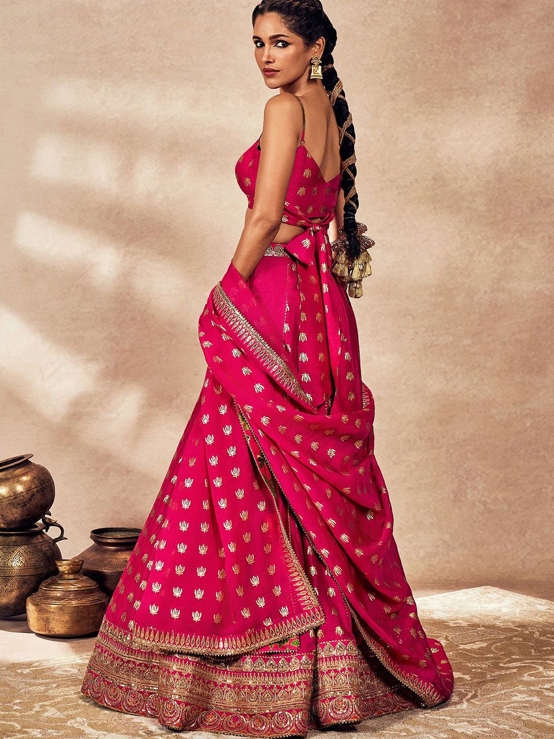 Masaba Foil Printed Sequinned Sleeveless Ready to Wear Lehenga & Blouse With Dupatta - Image 4