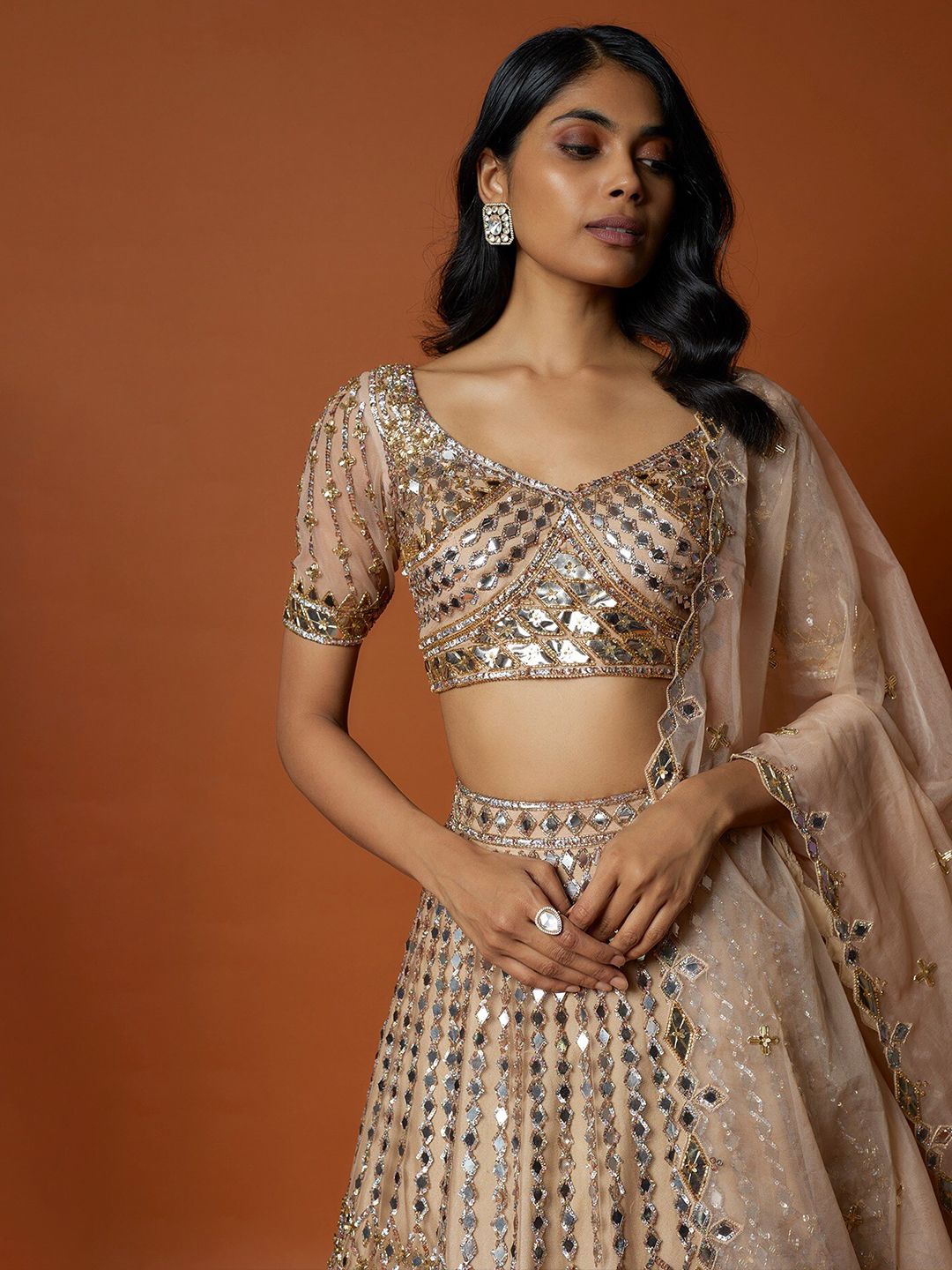 Embellished Mirror Work Ready to Wear Lehenga & Blouse With Dupatta - Image 2