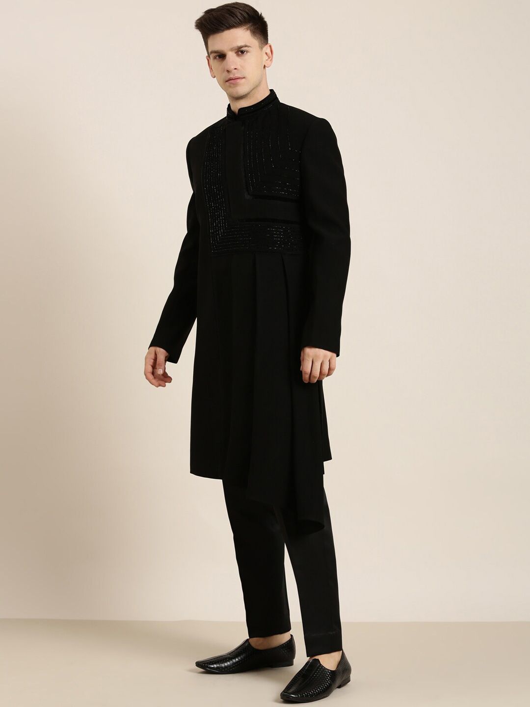 Draped Embroidered Indowestern Sherwani Set - Image 4