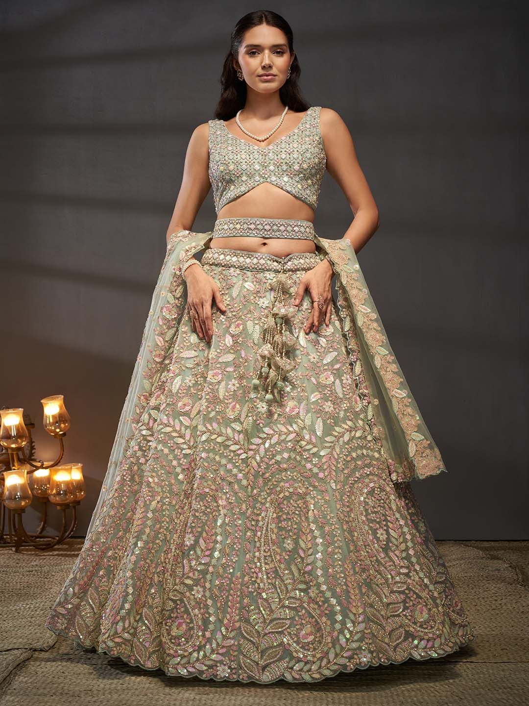 panchhi Embroidered SequinnedStitched Lehenga & Stitched Blouse With Dupatta