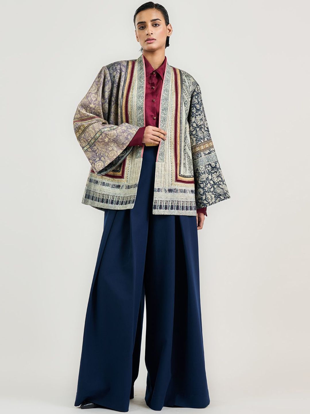 Women Floral Printed Tailored Jacket with Sequinned