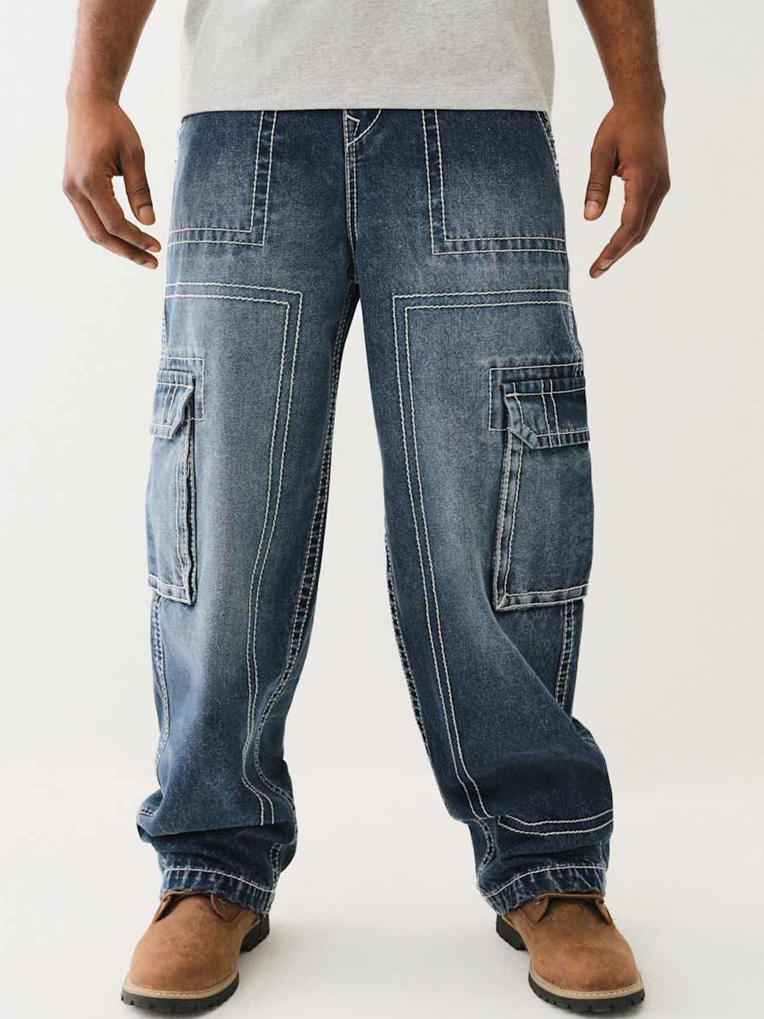 True Religion Men Mid Rise Oversize Fit Cargo Jeans