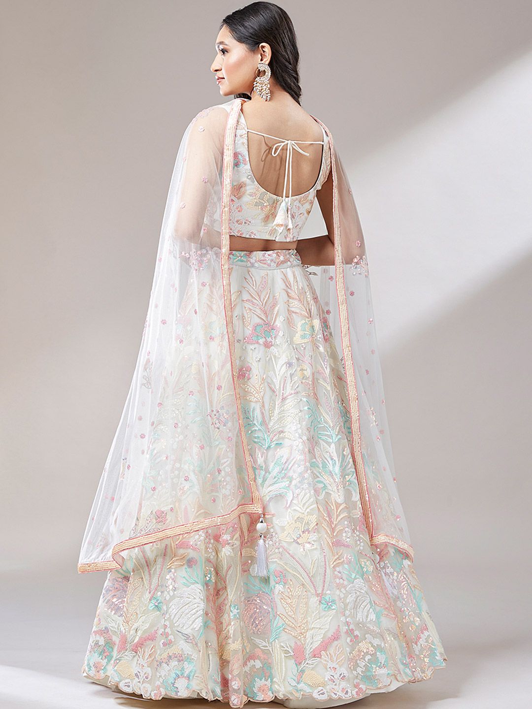 Embroidered Sequinned Semi-Stitched Lehenga & Unstitched Blouse With Dupatta - Image 3