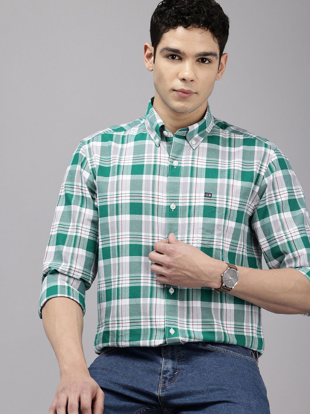 Pure Cotton Manhattan Slim Fit Opaque Checked Casual Shirt