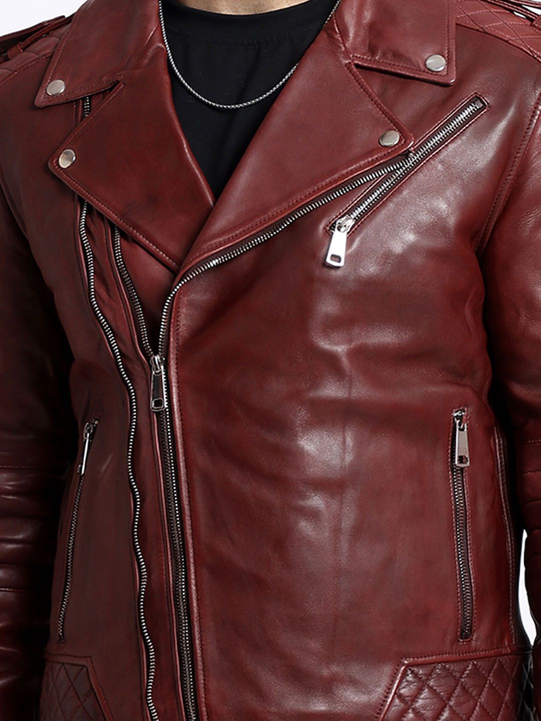 Lapel Collar Water Resistant Leather Biker Jacket - Image 2