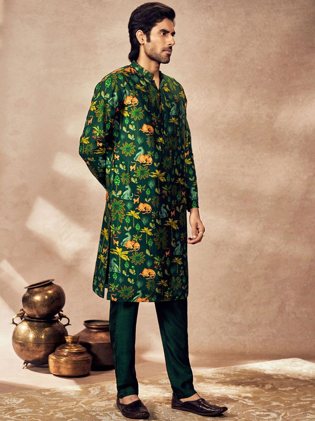 Floral Printed Mandarin Collar Straight Kurta - Image 4