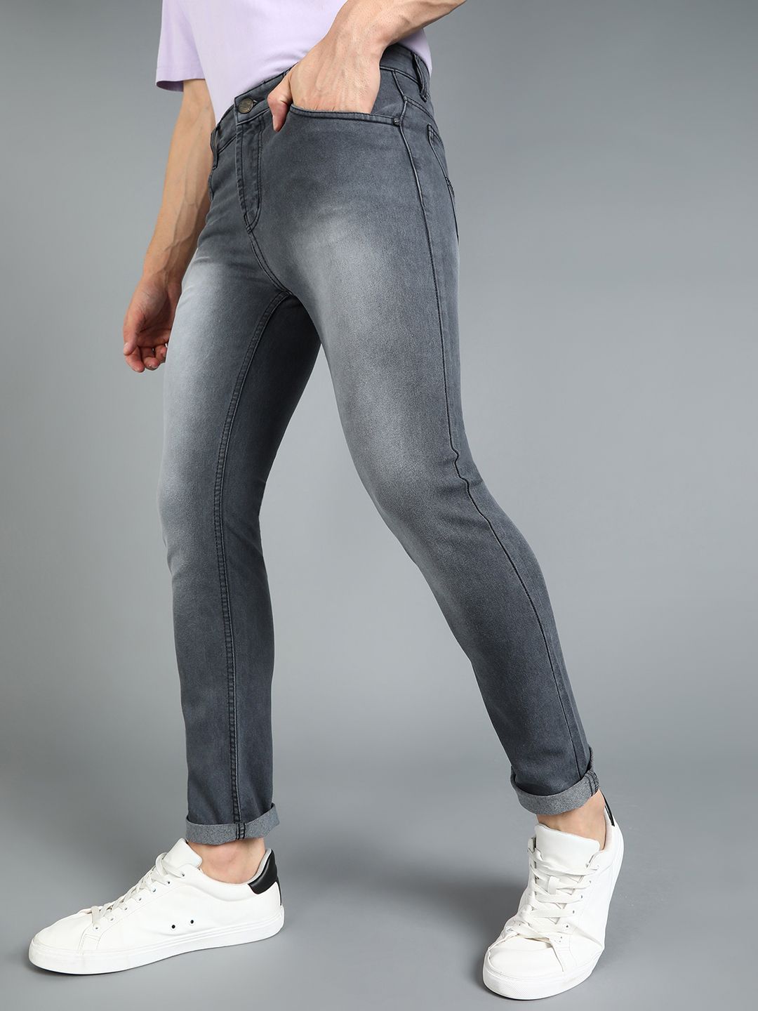 Men Grey Slim Fit Mid-Rise Clean Look Stretchable Jeans - Image 3