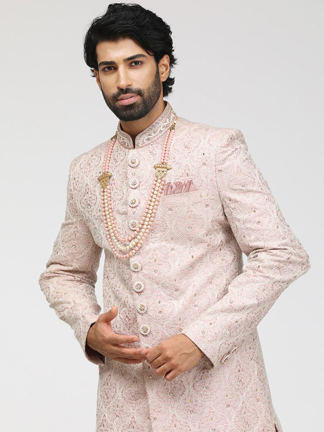 Embroidered Art Silk Traditional Sherwani Set - Image 2