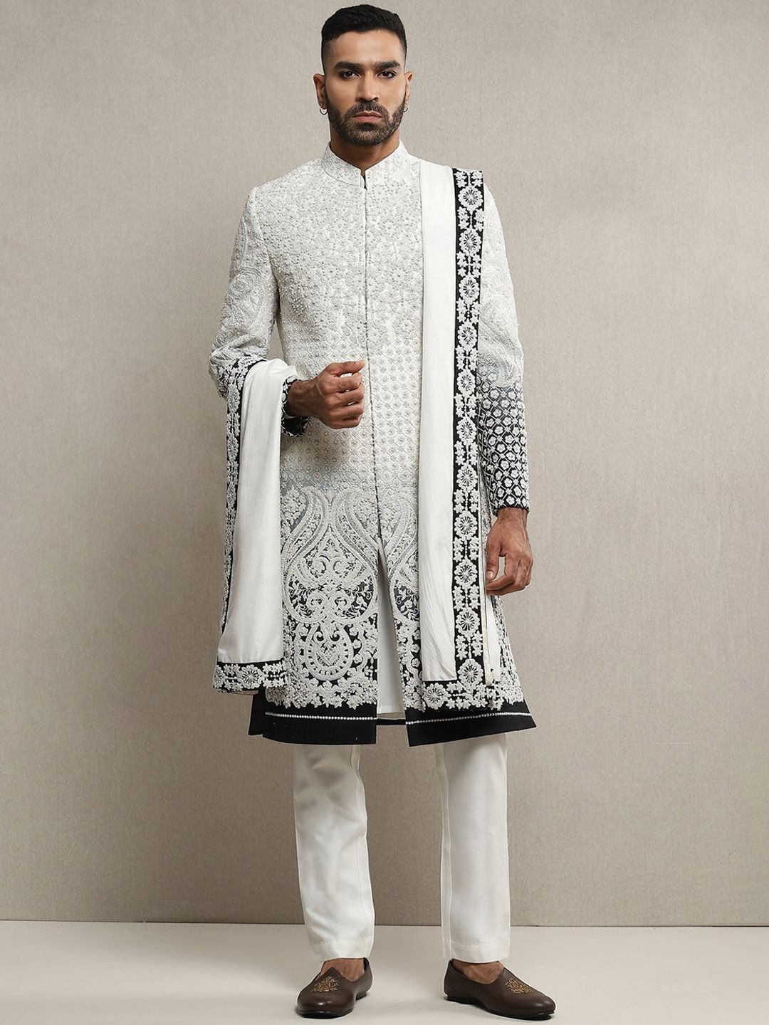 Embroidered Aari Dabka Work Sherwani Set