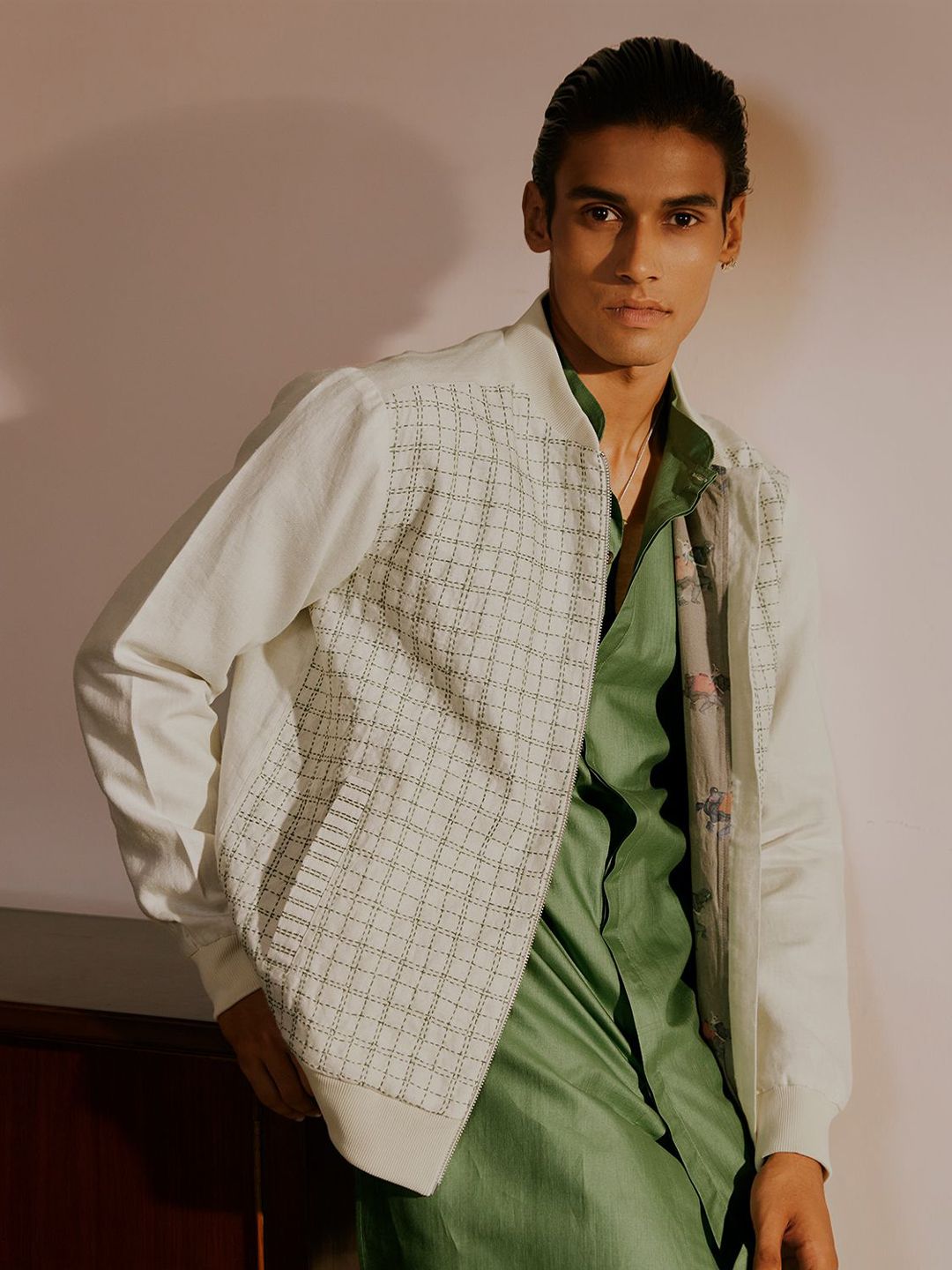 Heritage Men Checked Lightweight Longline Bomber Jacket - Image 3