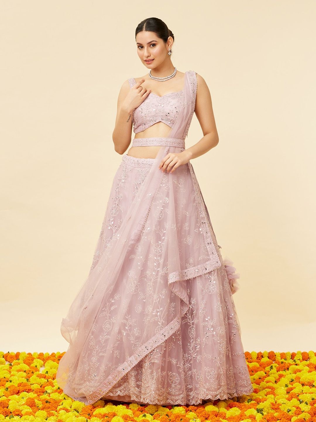 MOHEY Embroidered Semi-Stitched Lehenga & Unstitched Blouse With Dupatta