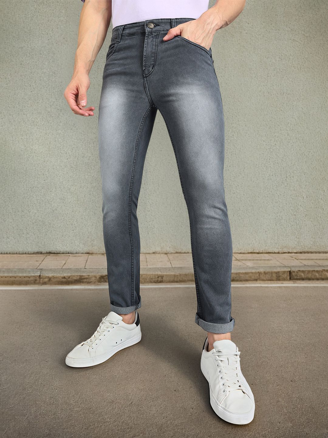 Men Grey Slim Fit Mid-Rise Clean Look Stretchable Jeans