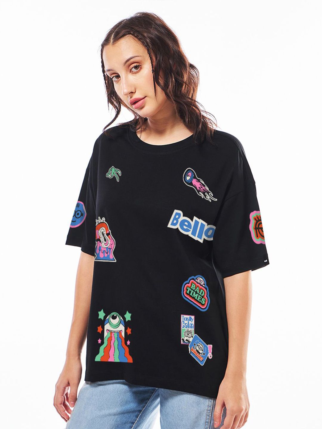 Women Graphic Printed Round Neck Cotton Oversized T-shirt - Image 3