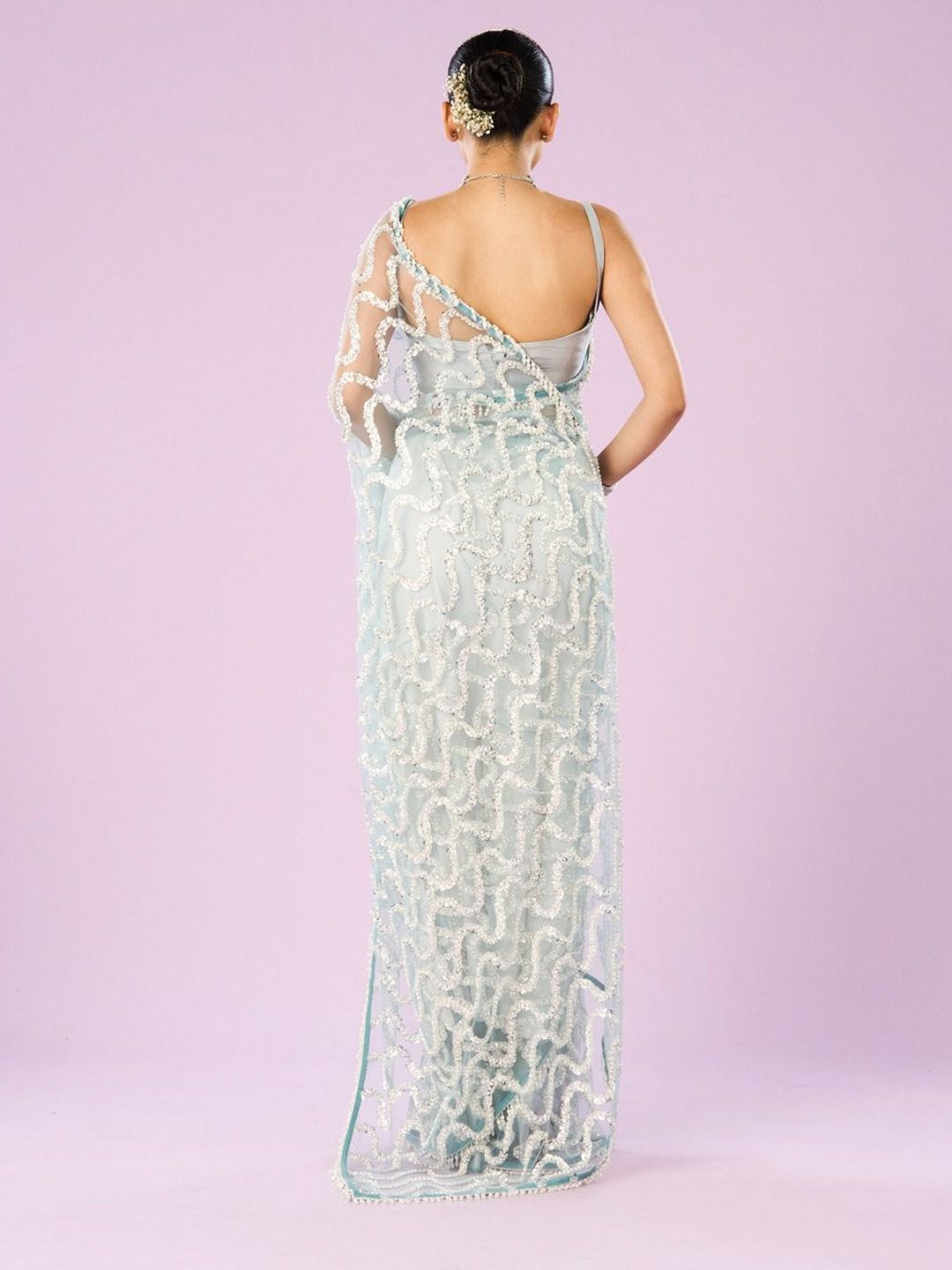 Embellished Sequinned Net Saree - Image 3