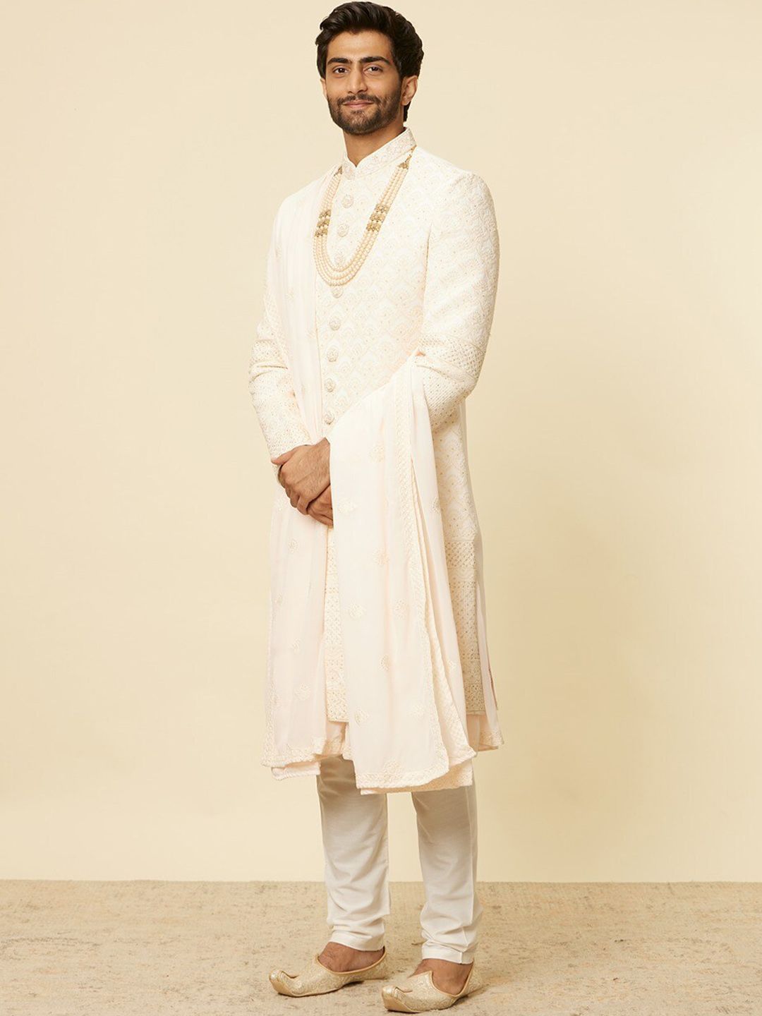 Ethnic Motifs Embroidered Georgette Sherwani Set - Image 3