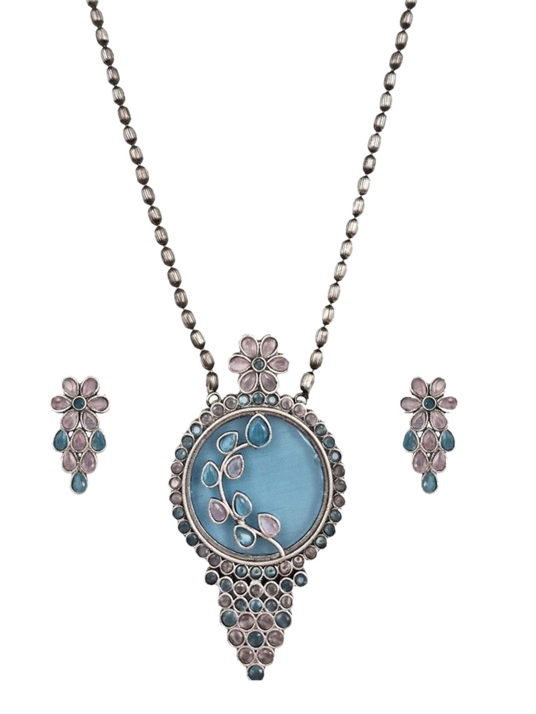 Silver-Plated Stone Studded Oxidised Jewellery Set - Image 2