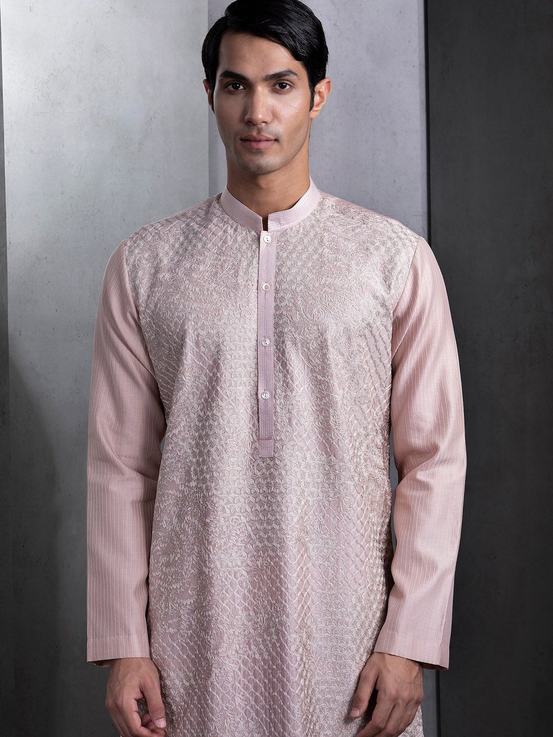 Rohit Gandhi + Rahul Khanna Flared Sleeves Thread Work Strigth Kurta