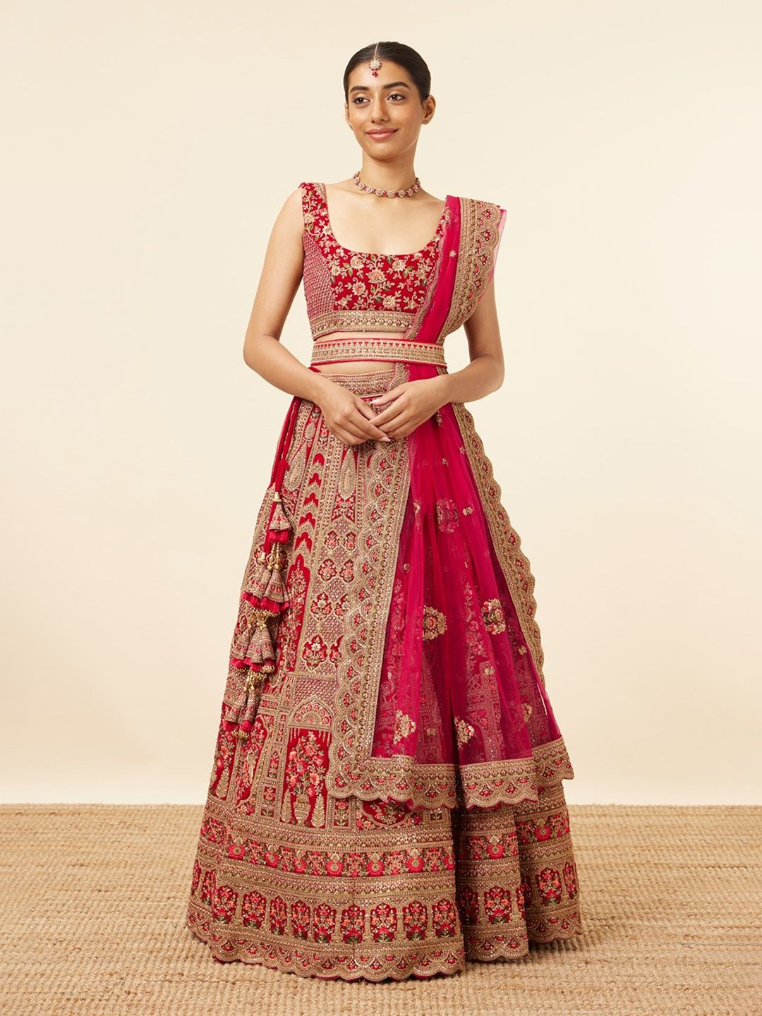 MOHEY Embroidered Velvet Sequinned Semi-Stitched Lehenga & Unstitched Blouse With Dupatta