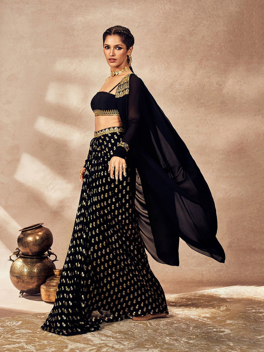 Pixie Dust Embellished Shoulder Straps Top with Skirt & Shrug - Image 3