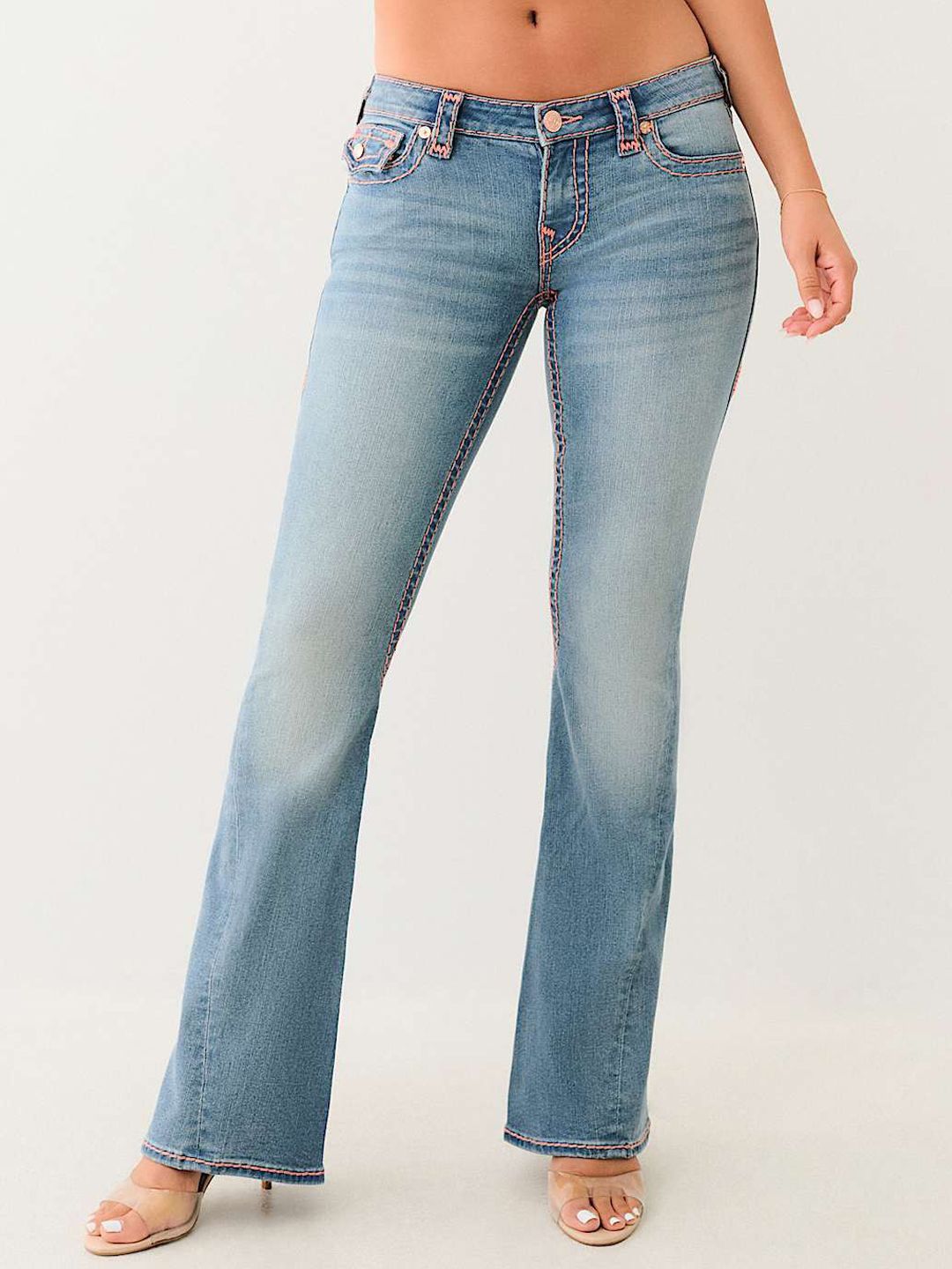 True Religion Super T Joey Flare Fit Mid Rise Washed Jeans