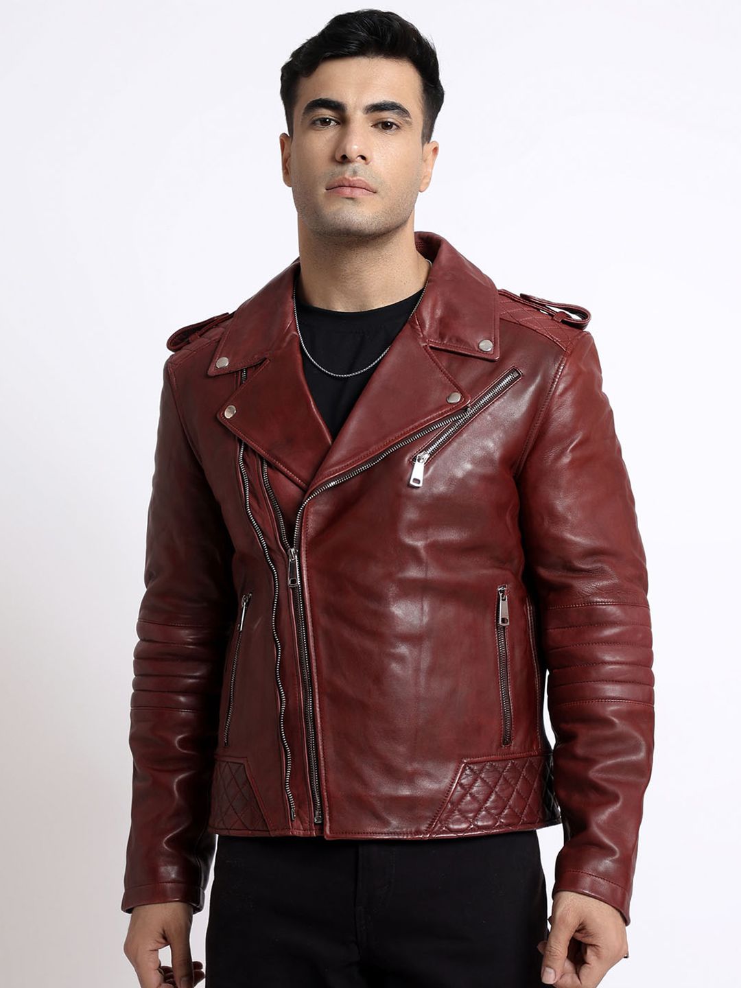 Lapel Collar Water Resistant Leather Biker Jacket