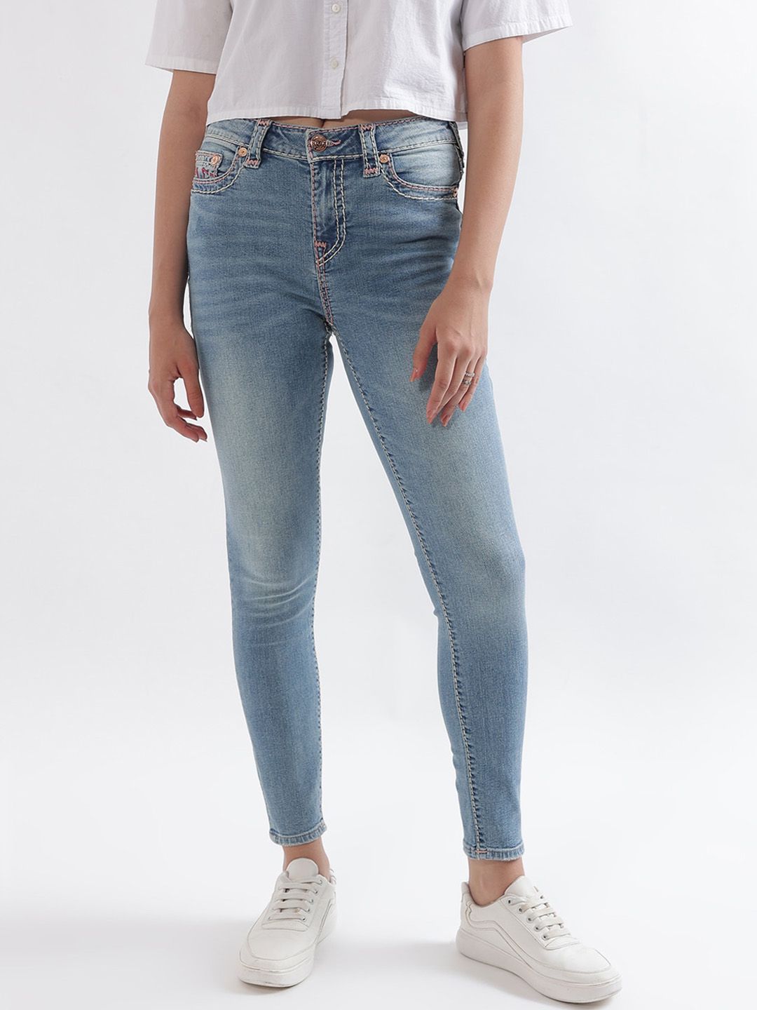 True Religion Women Super T Jennie Skinny Fit Blue Mid Rise Jeans