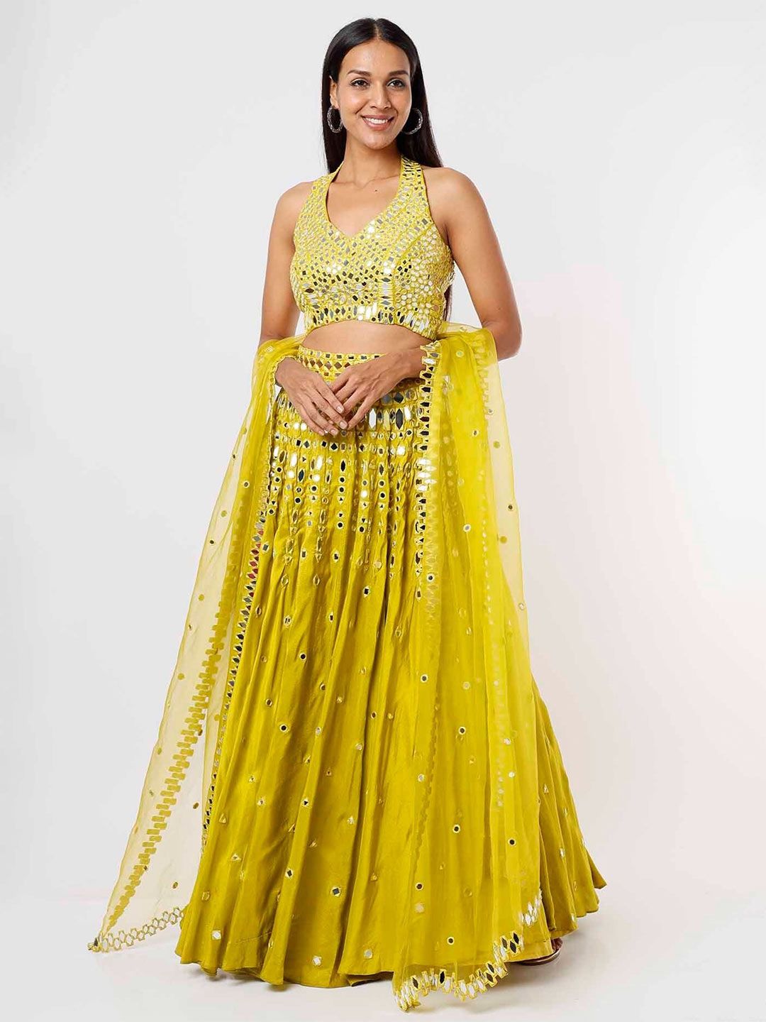 Mehak Murpana Embellished Mirror Work Ready to Wear Lehenga & Blouse With Dupatta