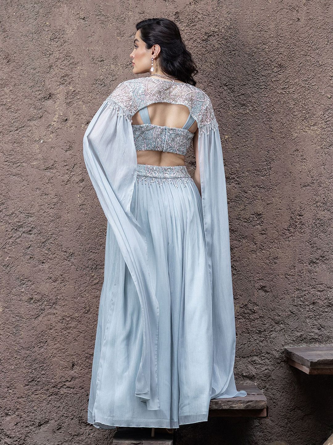 MABISH LUXE Embroidered Beads & Stones Ready To Wear Lehenga & Blouse With Cape Dupatta - Image 3