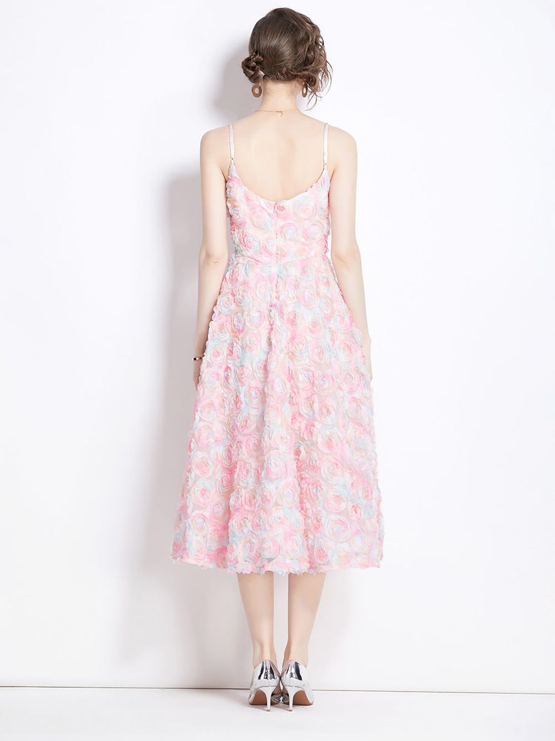 Women Floral Printed Shoulder Straps Fit & Flare Dress - Image 3