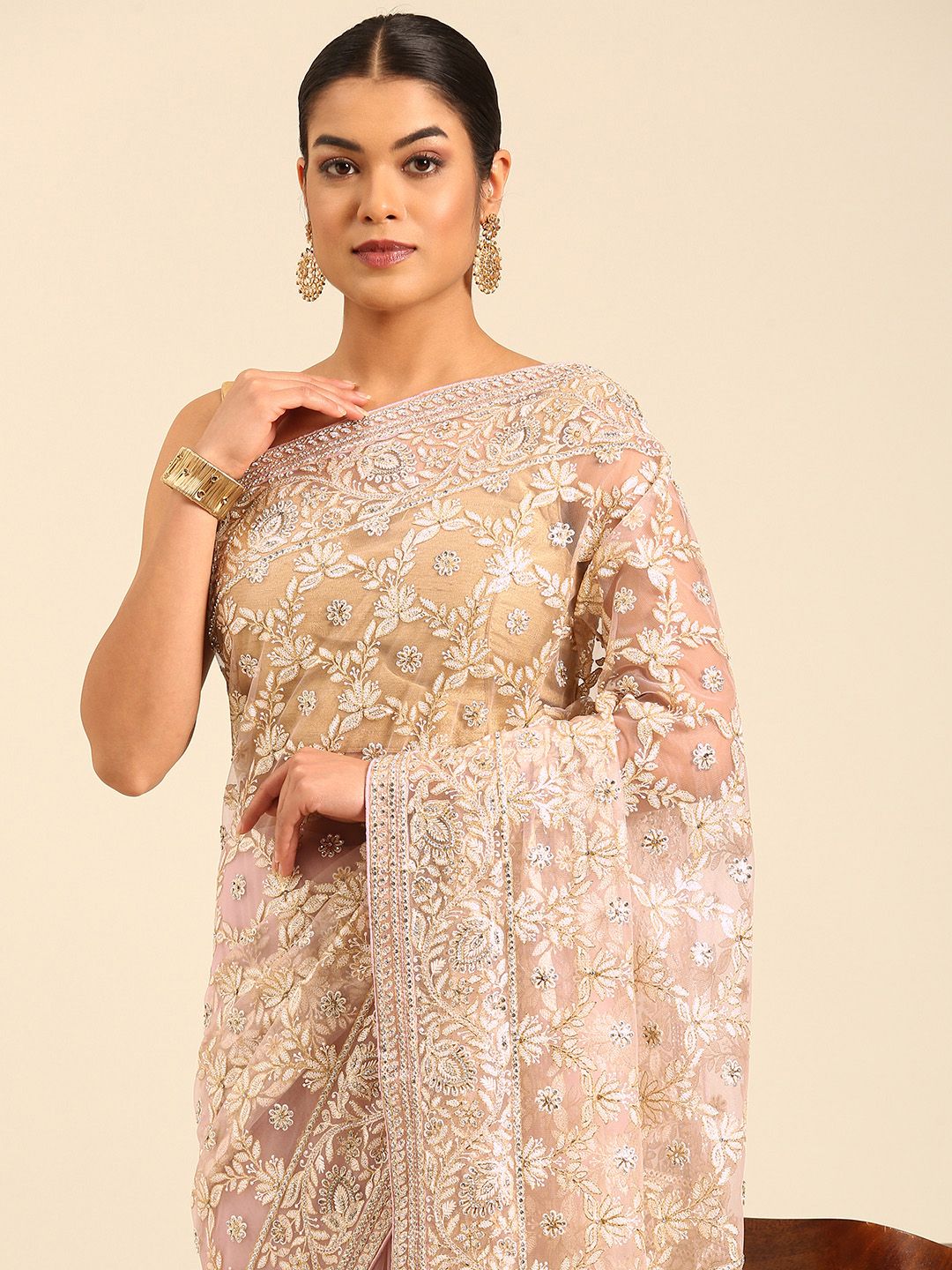 Floral Embroidered Net Saree