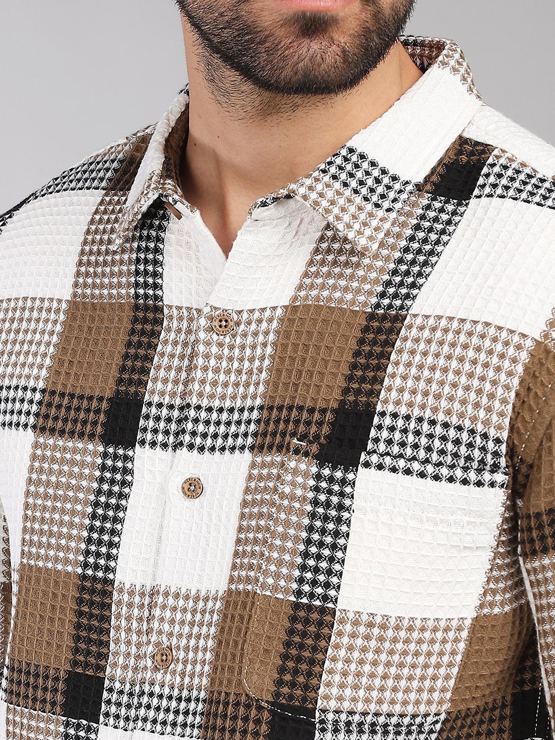 Tartan Checks Spread Collar Long Sleeves Slim Fit Cotton Casual Shirt - Image 2