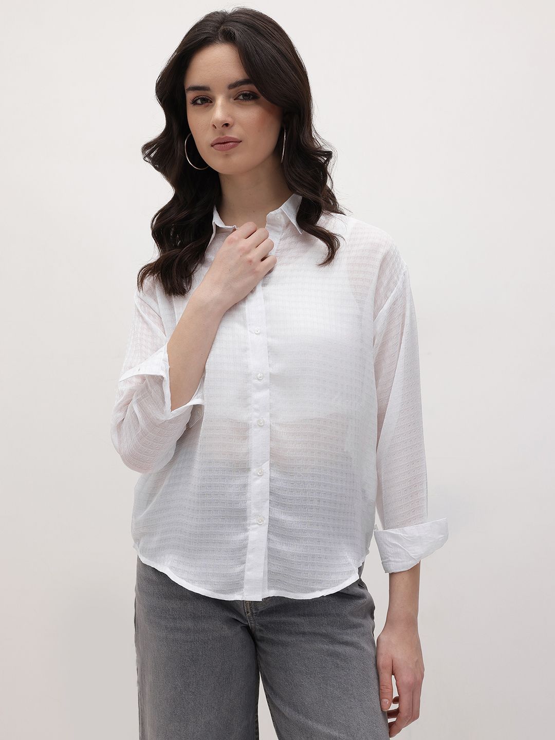 Roadster The Life Co. Semi Sheer Checked Casual Shirt
