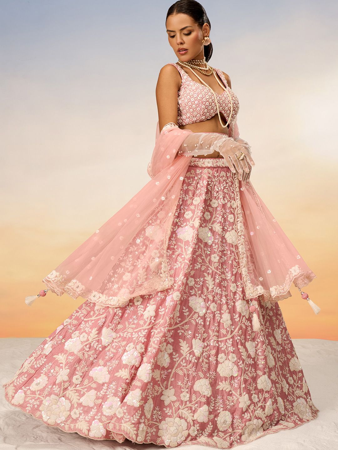 Embroidered Sequinned Semi-Stitched Lehenga & Unstitched Blouse With Dupatta - Image 3