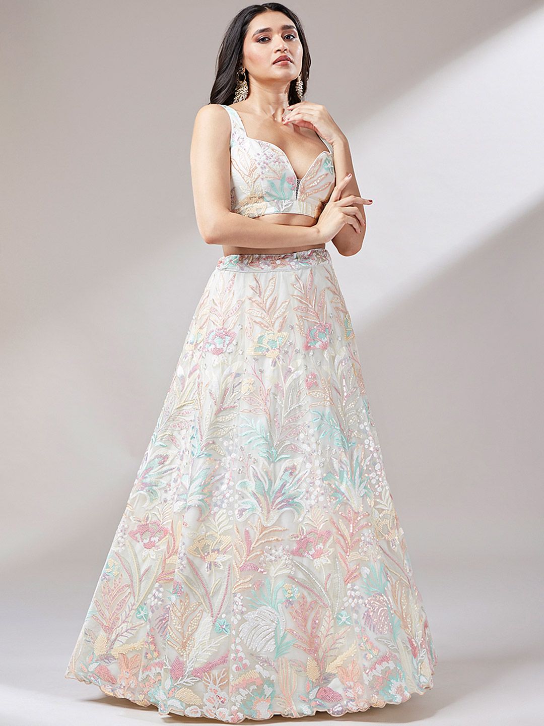 Embroidered Sequinned Semi-Stitched Lehenga & Unstitched Blouse With Dupatta - Image 4