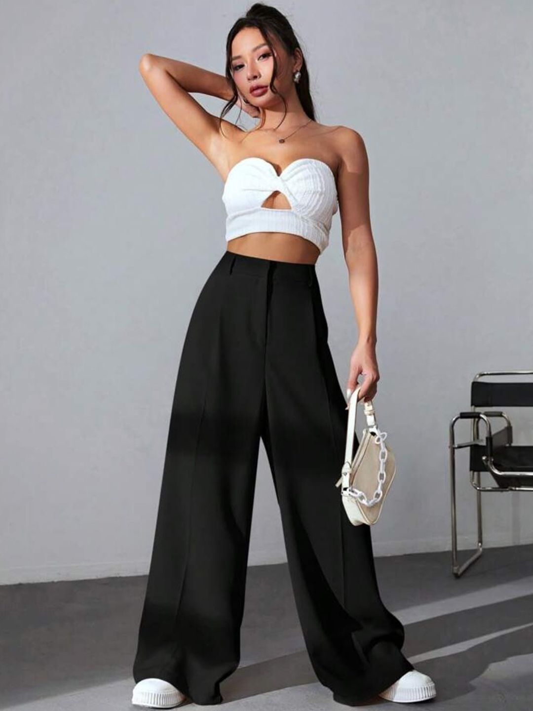Women High-Rise Pleated Korean Trousers