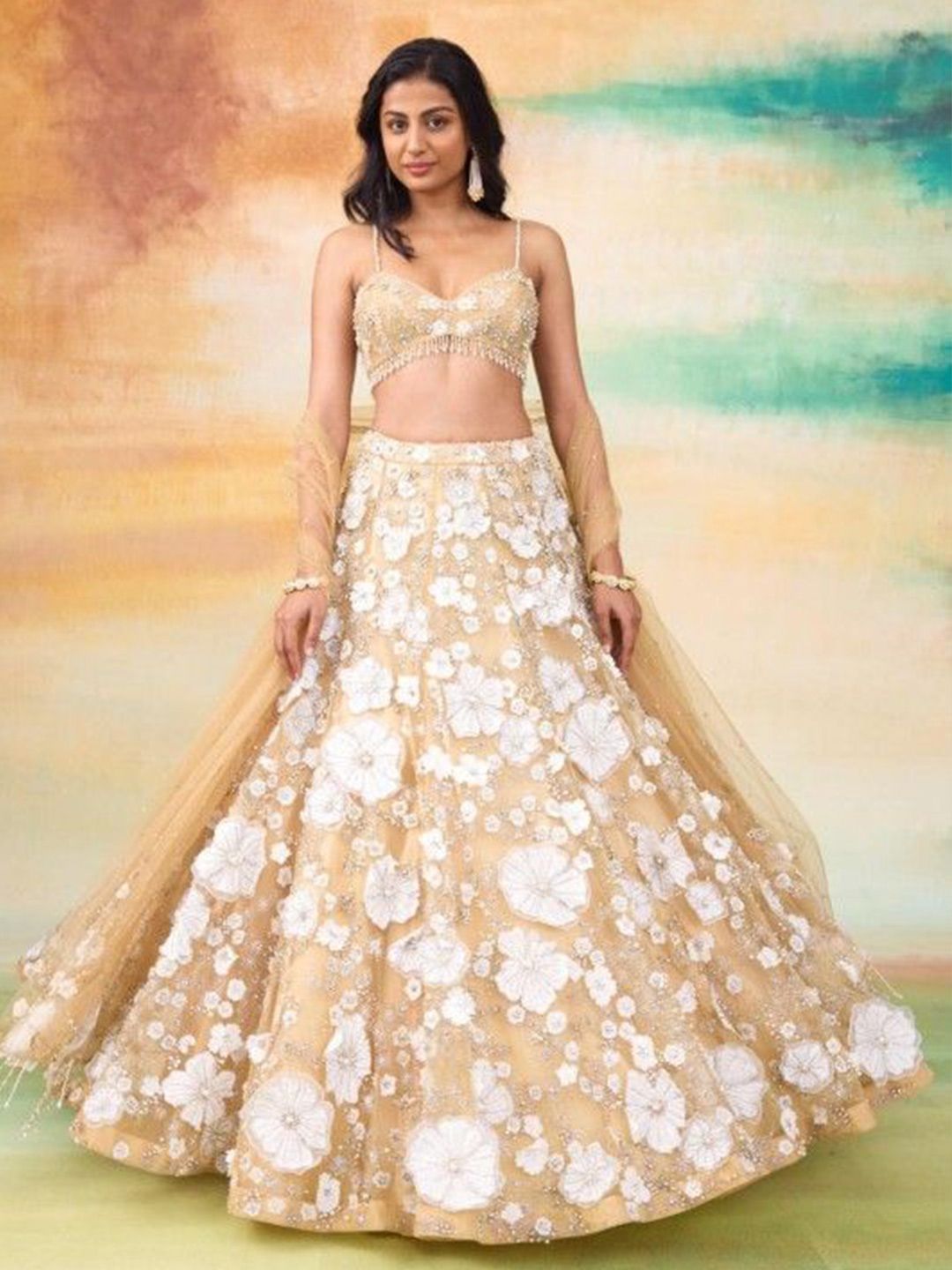 SHASHA GABA Embroidered Beads and Stones Made to Measure Lehenga & Blouse With Dupatta - Image 2