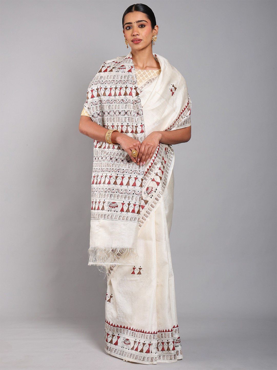 Warli Printed Pure Silk Saree From Chhattisgarh