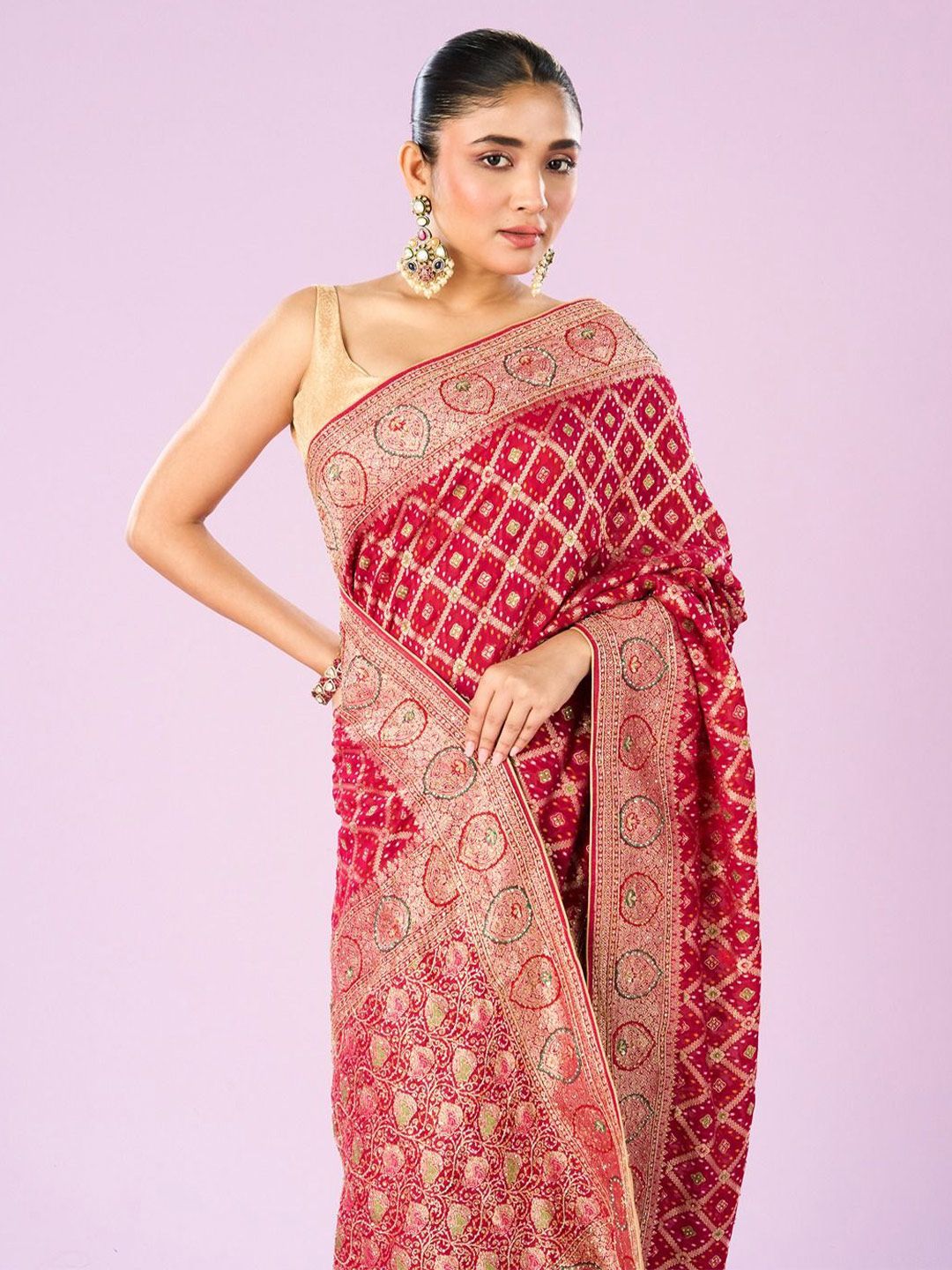 Ethnic Motifs Woven Design Beads and Stones Saree - Image 4