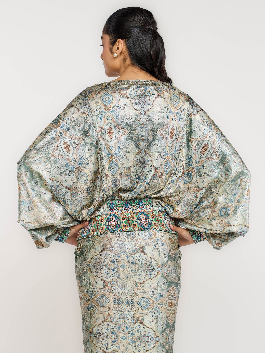 Ethnic Motifs Printed Batwing Sleeves Crepe Top - Image 4