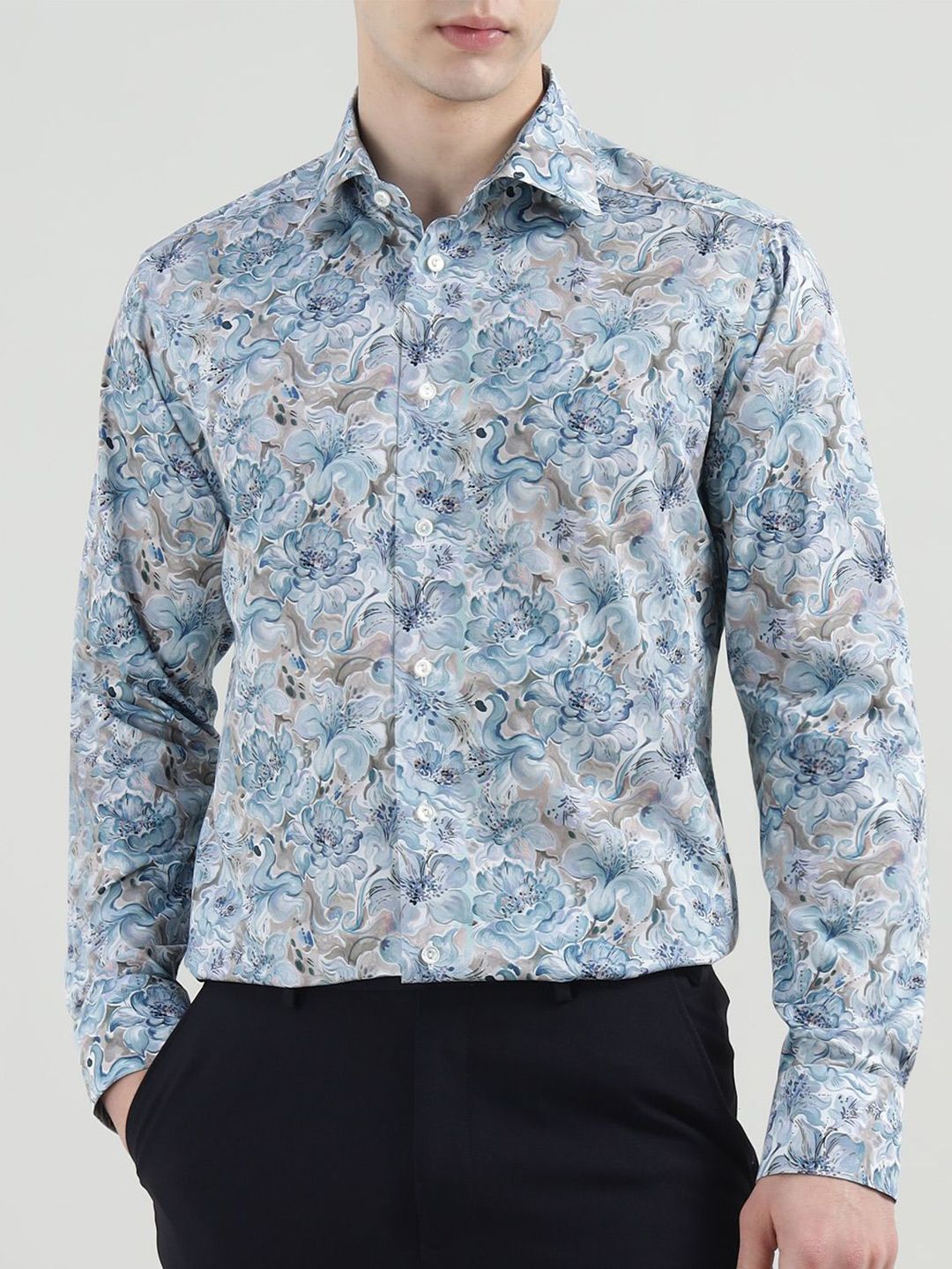 Eton Men Spread Collar Floral Printed Cotton Formal Shirt