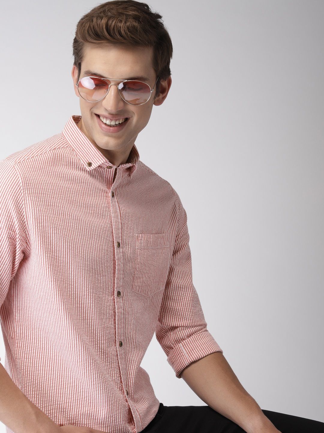 Men Pink & White Slim Fit Striped Casual ShirtMen Pink & White Slim Fit Striped Casual Shirt - Image 3